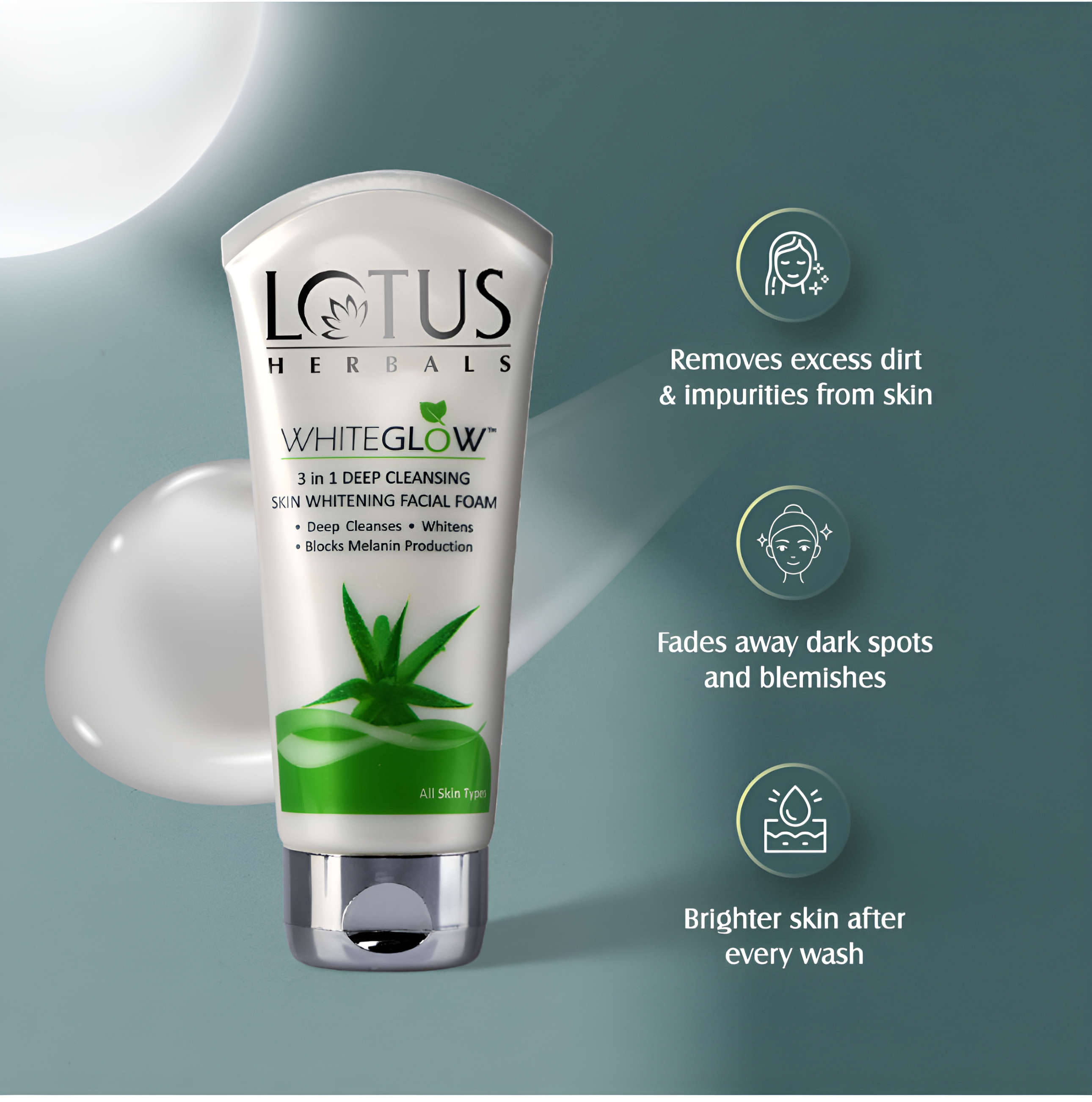 Lotus Herbals WhiteGlow 3-In-1 Deep Cleansing Skin Whitening Facial Foam 100g