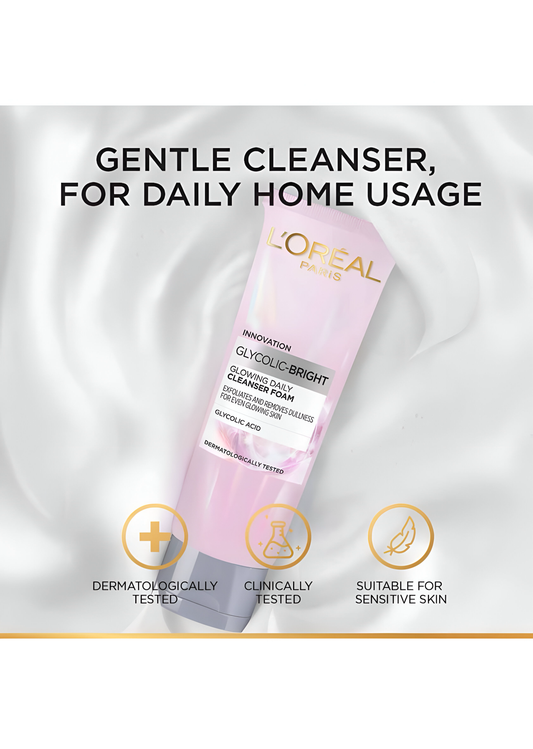L'Oreal Paris Glycolic Bright Daily Foaming Face Cleanser With Glycolic Acid For Dull Skin